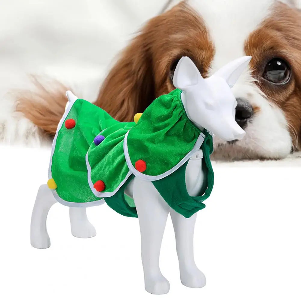 2021 New Pet Sweatshirt Clothes Dog Sleeveless Sweater Green Christmas Tree Clothes Velvet Cloth Comfortable Dog Clothes Outfit