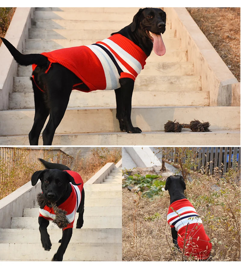 Christmas Elk Puppy Big Dog Sweater for Medium Large Dogs Winter Stripe Pet Clother for Pitbull Greyhound Overalls Pets Clothing