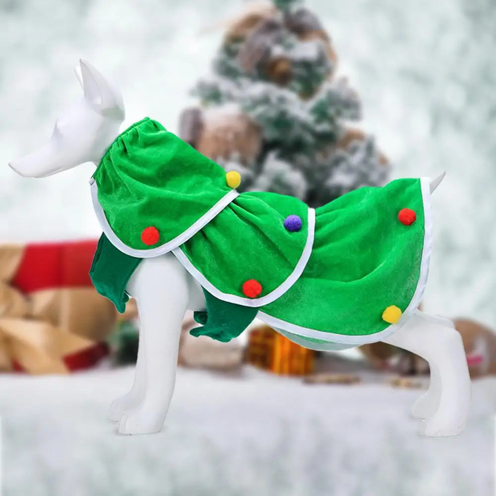 2021 New Pet Sweatshirt Clothes Dog Sleeveless Sweater Green Christmas Tree Clothes Velvet Cloth Comfortable Dog Clothes Outfit