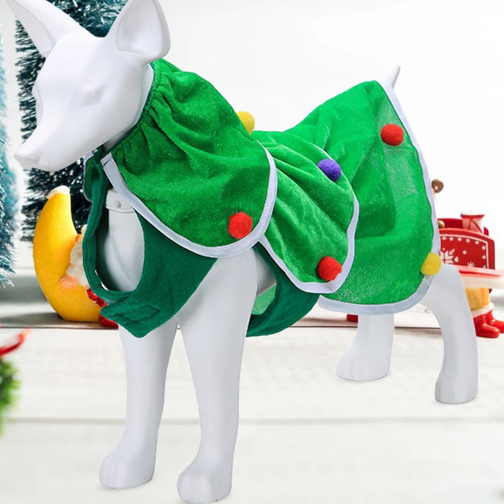 2021 New Pet Sweatshirt Clothes Dog Sleeveless Sweater Green Christmas Tree Clothes Velvet Cloth Comfortable Dog Clothes Outfit