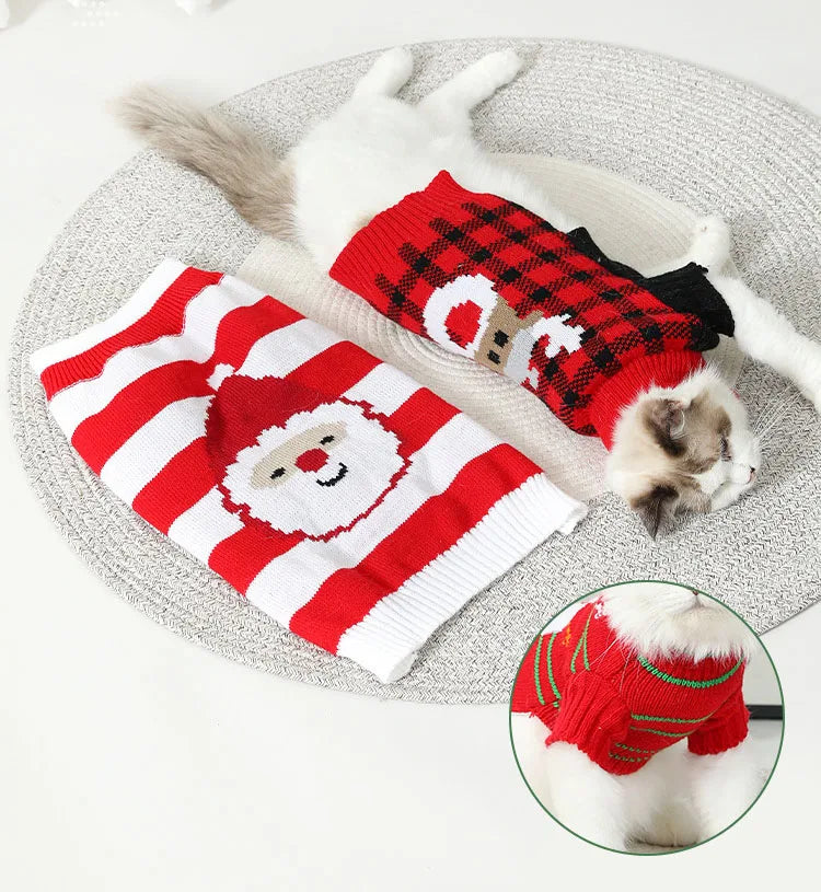 Puppy Small Dog Christmas Costume Pets Cat Clothes Reindeer Holiday Warm Cute Dog Costume Knit High Neck Christmas Sweater