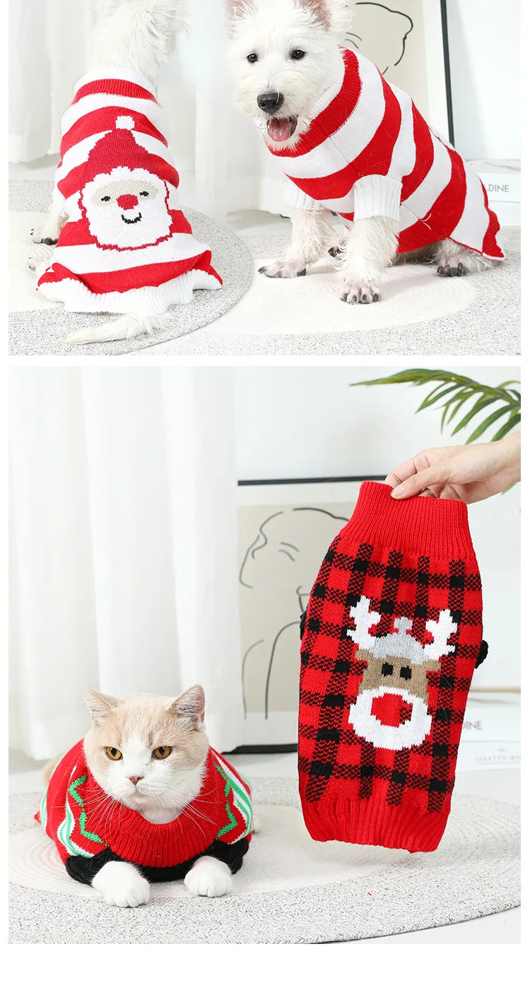 Puppy Small Dog Christmas Costume Pets Cat Clothes Reindeer Holiday Warm Cute Dog Costume Knit High Neck Christmas Sweater