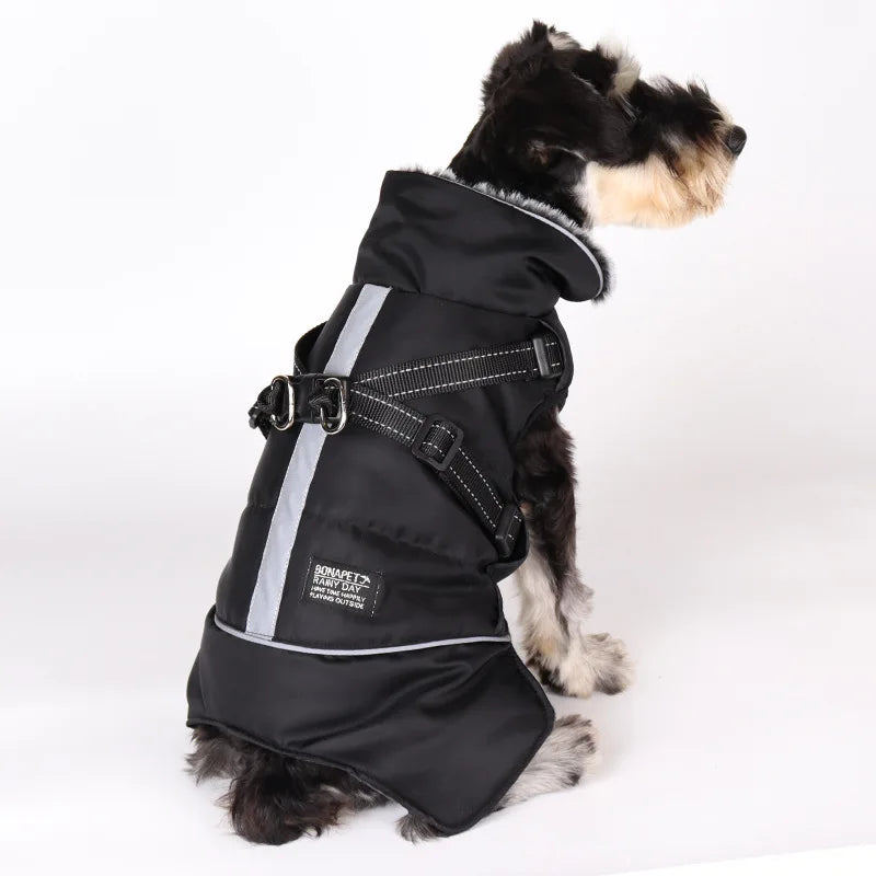 Pet Warm Sweater Collar Cotton Jacket Waterproof Reflective Removable Chest Back Dog Jacket Autumn and Winter Raincoat Clothes