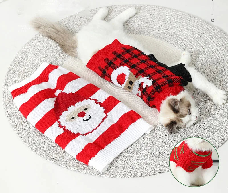 Puppy Small Dog Christmas Costume Pets Cat Clothes Reindeer Holiday Warm Cute Dog Costume Knit High Neck Christmas Sweater