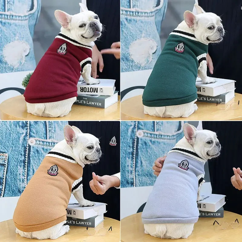 Winter Warm Pet Clothes Dog and Cat Sweater Collegiate Style Puppy Cat Vest Apperal for Teddy Chihuahua French Bulldog