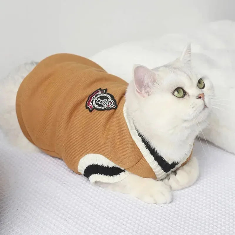 Winter Warm Pet Clothes Dog and Cat Sweater Collegiate Style Puppy Cat Vest Apperal for Teddy Chihuahua French Bulldog