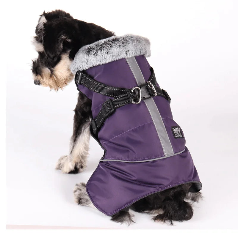 Pet Warm Sweater Collar Cotton Jacket Waterproof Reflective Removable Chest Back Dog Jacket Autumn and Winter Raincoat Clothes